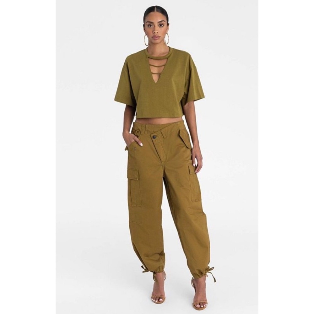 Olive Cargo Drawstring Ankle Pants - Women - Picture 12 of 12